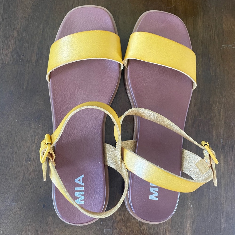 MIA Yellow and Brown Sandals with Sleek Straps